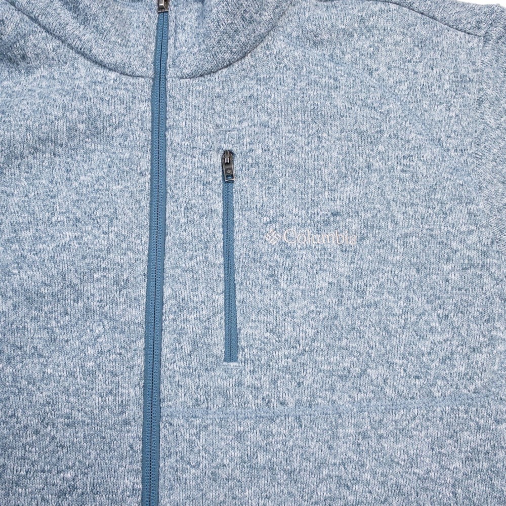 Columbia Mens Sweater Fleece Full Zip Jacket Blue Heather Mock Neck Large - Picture 2 of 7